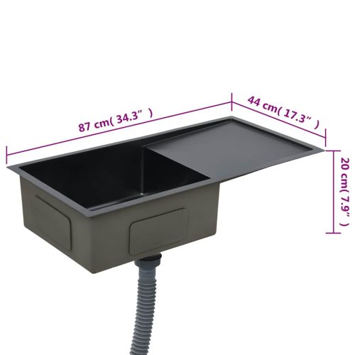  fekete kézzel készített rozsdamentes acél konyhai mosogató