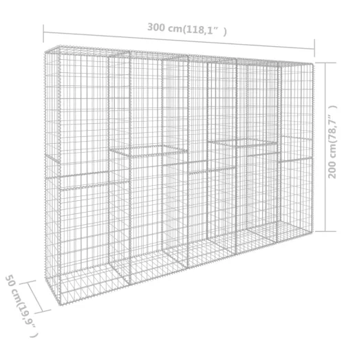  horganyzott acél gabion fal fedéllel 300 x 50 x 200 cm