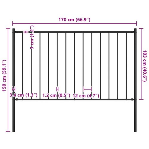  fekete acél kerítéspanel Woerden oszlopokkal 1,7 x 1 m