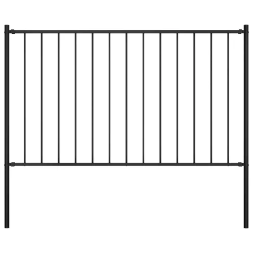  fekete porszórt acél kerítéspanel oszlopokkal 1,7 x 1,25 m