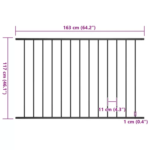  fekete porszórt acél kerítéspanel 1,63 x 1,17 m