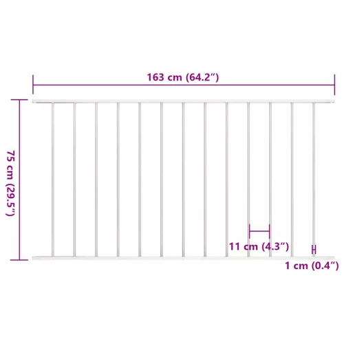  fehér porszórt acél kerítéspanel 1,63 x 0,75 m