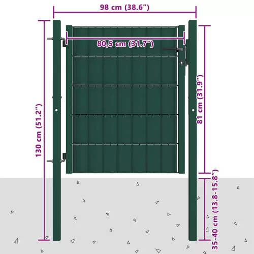  zöld PVC és acél kerítéskapu 100 x 81 cm