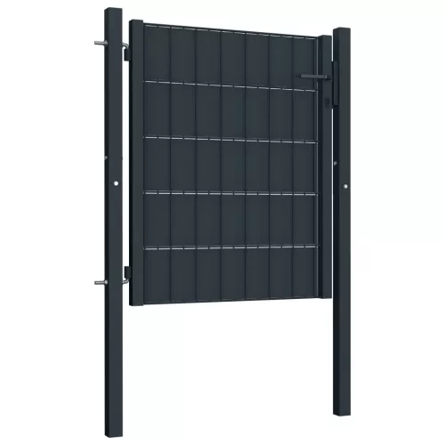  antracitszürke PVC és acél kerítéskapu 100 x 101 cm  