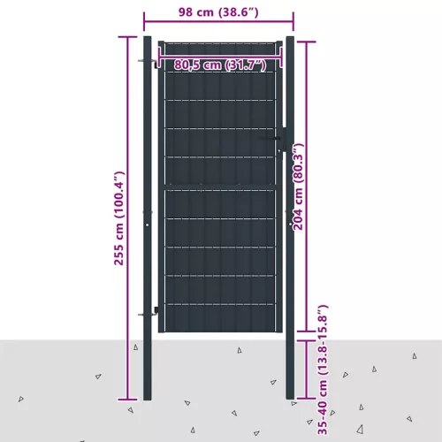  antracit PVC és acél kerítéskapu 100 x 204 cm