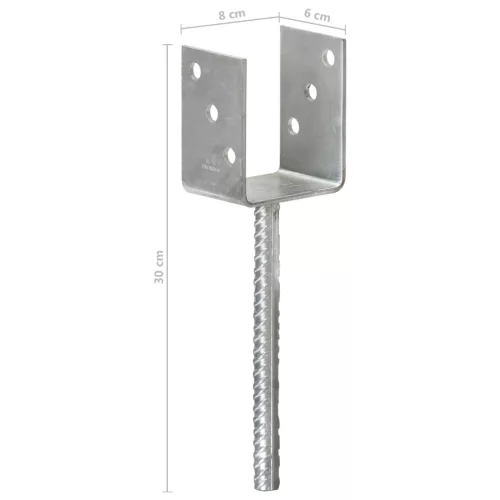  6 db ezüstszínű horganyzott acél kerítéshorgony 8 x 6 x 30 cm