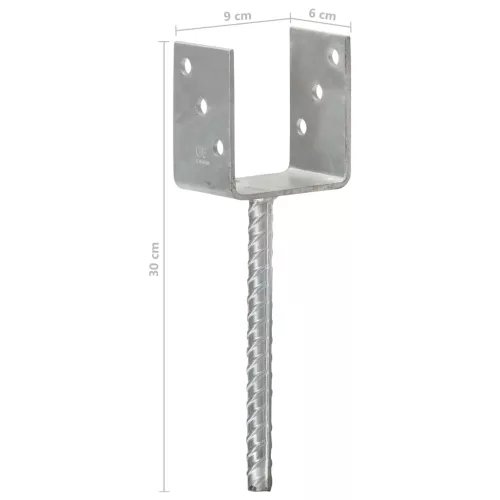  6 db ezüstszínű horganyzott acél kerítéshorgony 9 x 6 x 30 cm