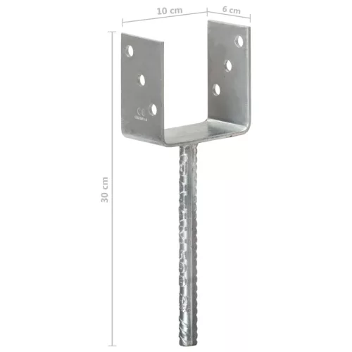  6 db ezüstszínű horganyzott acél kerítéshorgony 10 x 6 x 30 cm