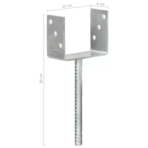  6 db ezüstszínű horganyzott acél kerítéshorgony 12 x 6 x 30 cm