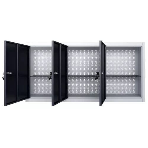  szürke és fekete ipari stílusú fém fali szerszámos szekrény