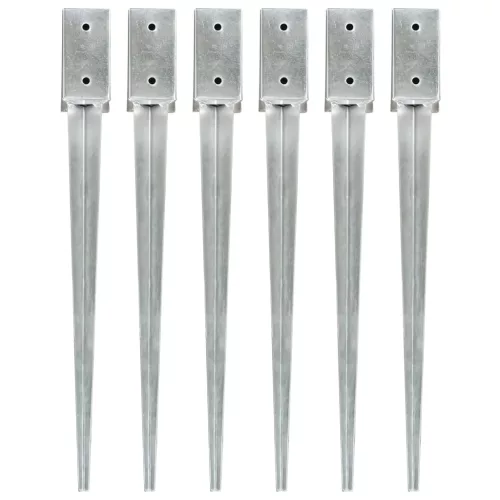  6 db ezüstszínű horganyzott acél kerítéstüske 7 x 7 x 75 cm