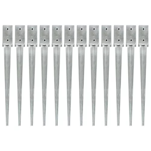  12 db ezüstszínű horganyzott acél kerítéstüske 7 x 7 x 75 cm