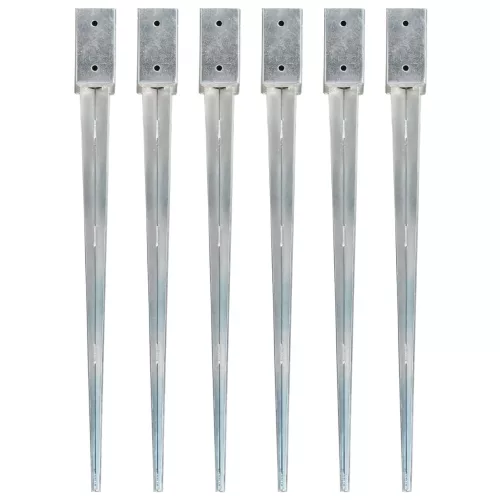  6 db ezüstszínű horganyzott acél kerítéstüske 7 x 7 x 90 cm