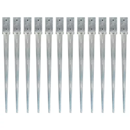  12 db ezüstszínű horganyzott acél kerítéstüske 7 x 7 x 90 cm