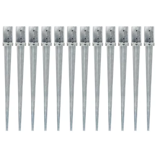  12 db ezüstszínű horganyzott acél kerítéstüske 8 x 8 x 91 cm