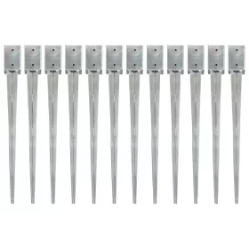    12 db ezüstszínű horganyzott acél kerítéstüske 9 x 9 x 90 cm