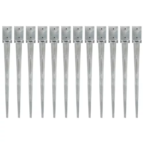  12 db ezüstszínű horganyzott acél kerítéstüske 9 x 9 x 90 cm