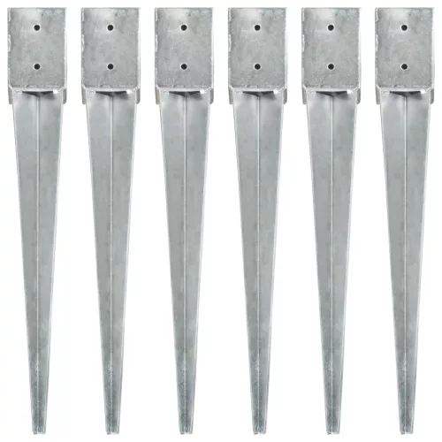  6 db ezüstszínű horganyzott acél kerítéstüske 10 x 10 x 76 cm