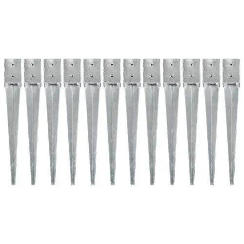  12 db ezüstszínű horganyzott acél kerítéstüske 10 x 10 x 76 cm