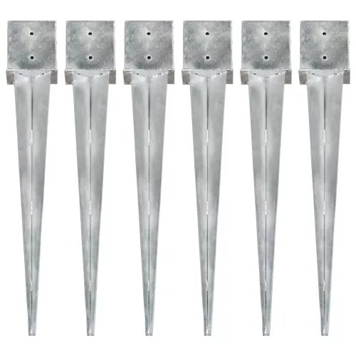  6 db ezüstszínű horganyzott acél kerítéstüske 14 x 14 x 91 cm