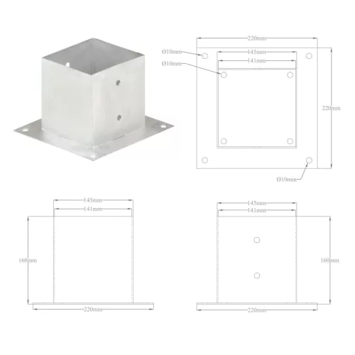  4 db horganyzott fém oszloprögzítő 141 mm
