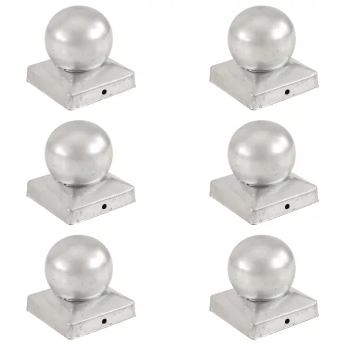  6 db gömb alakú horganyzott fém kerítésoszlop-sapka 91 x 91 mm