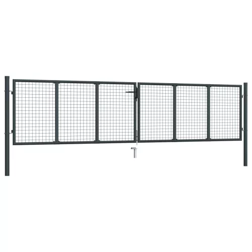  szürke horganyzott acél rácsos kertkapu 400 x 125 cm