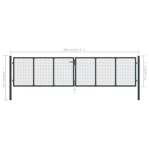  szürke horganyzott acél rácsos kertkapu 400 x 125 cm
