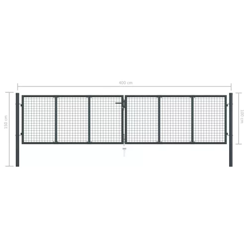  szürke horganyzott acél rácsos kertkapu 400 x 150 cm