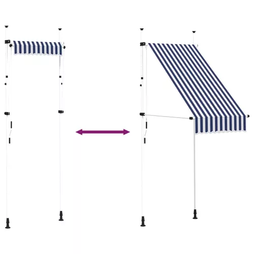  kék-fehér csíkos kézzel feltekerhető napellenző 100 cm