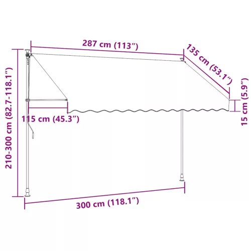  sárga és kék kézzel kihúzható LED-es napellenző 300 cm