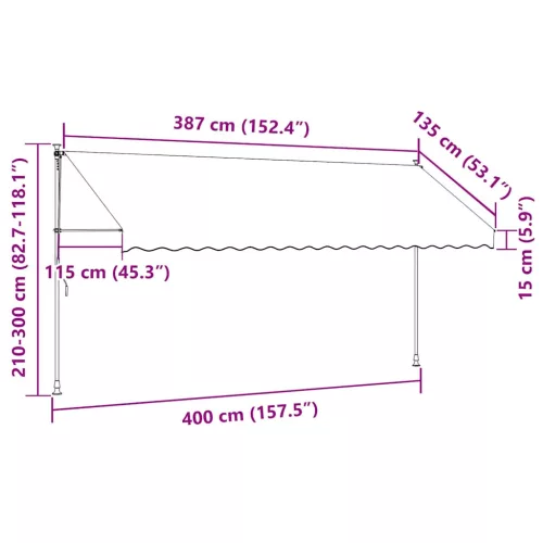  fehér-narancssárga kézzel kihúzható LED-es napellenző 400 cm