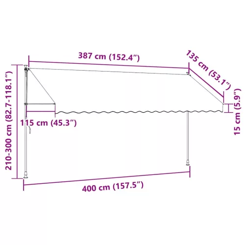  antracitszürke kézzel kihúzható LED-es napellenző 400 cm