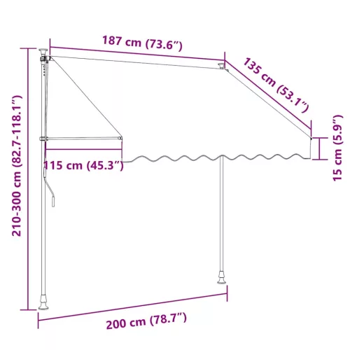  narancssárga-barna kézzel feltekerhető LED-es napellenző 200 cm