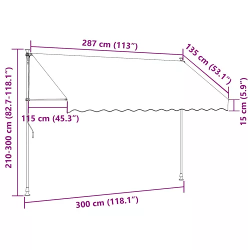 narancssárga-barna kézzel kihúzható LED-es napellenző 300 cm