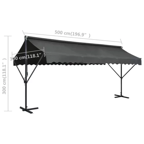  antracitszürke szabadon álló napellenző 500 x 300 cm