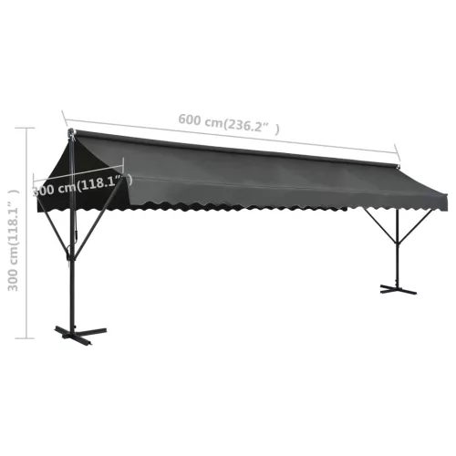  antracitszürke szabadon álló napellenző 600 x 300 cm