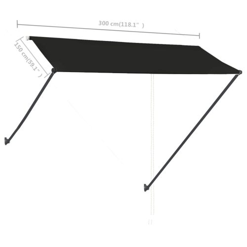  feltekerhető antracitszürke napellenző LED-del 300 x 150 cm