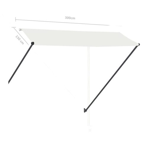  feltekerhető krémszínű napellenző LED-del 300 x 150 cm