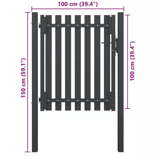  antracitszürke acél kerítéskapu 1 x 1,5 cm