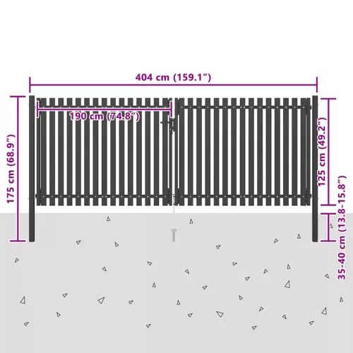  antracit színű acél kerítéskapu 400 x 125 cm