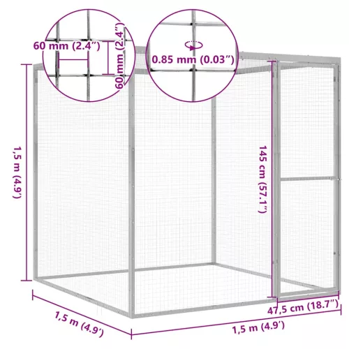  horganyzott acél macskaketrec 1,5 x 1,5 x 1,5 m