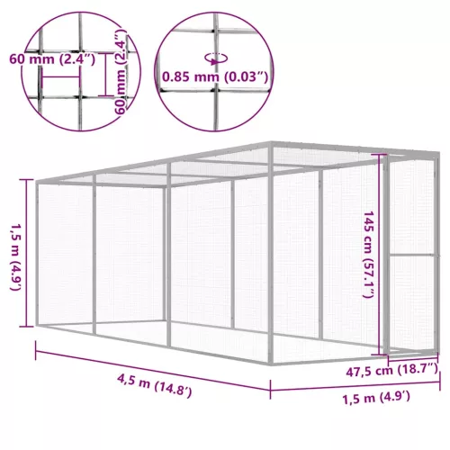 horganyzott acél macskaketrec 4,5 x 1,5 x 1,5 m