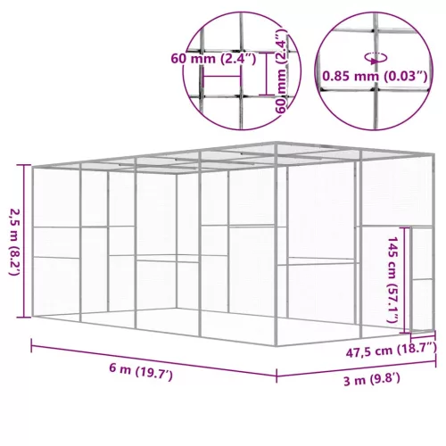  horganyzott acél macskaketrec 6 x 3 x 2,5 m