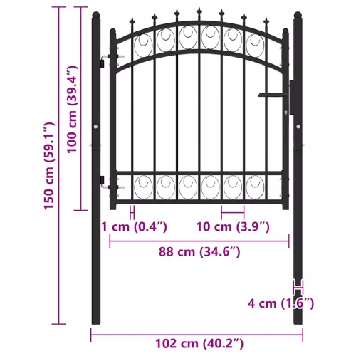  fekete acél kerítéskapu cövekekkel 100 x 100 cm 