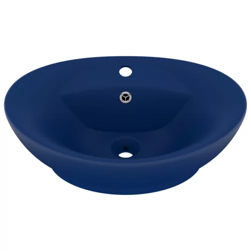  ovális matt sötétkék kerámia mosdó túlfolyóval 58,5 x 39 cm