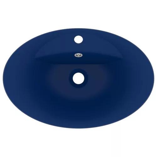  ovális matt sötétkék kerámia mosdó túlfolyóval 58,5 x 39 cm