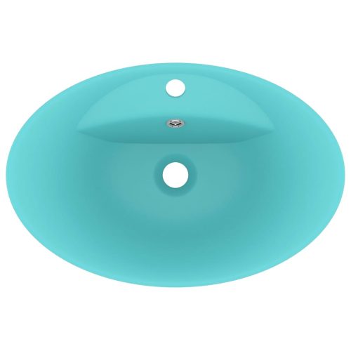  ovális matt világoszöld kerámia mosdó túlfolyóval 58,5 x 39 cm