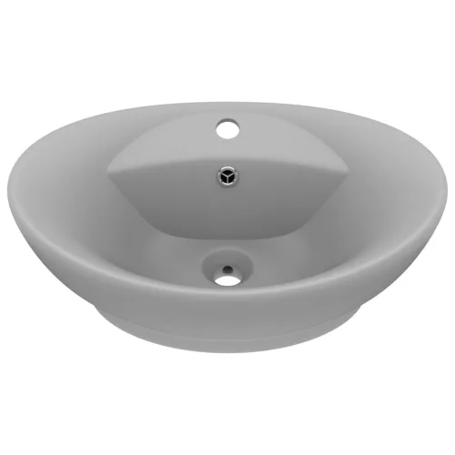  ovális matt világosszürke kerámia mosdó túlfolyóval 58,5 x 39 cm