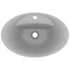  ovális matt világosszürke kerámia mosdó túlfolyóval 58,5 x 39 cm